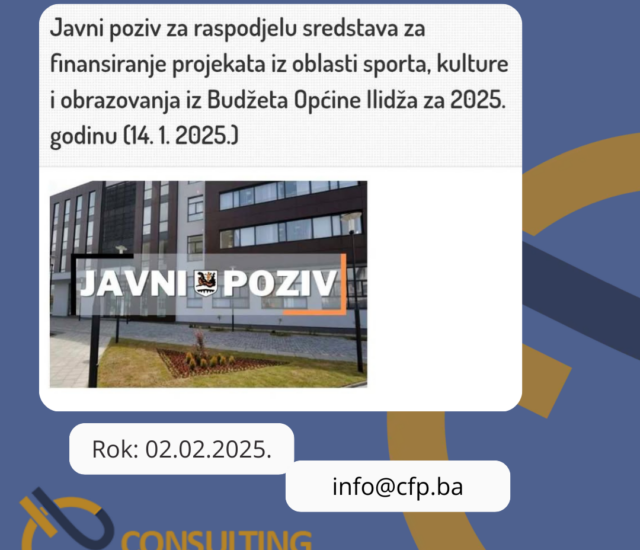 Javni poziv Općine Ilidža iz oblasti sporta, kulture i obrazovanja