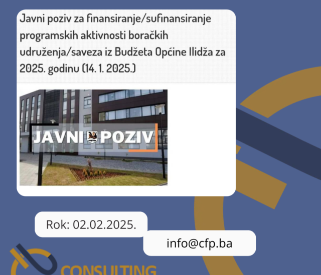 Javni poziv Općine Ilidža za boračka udruženja/saveze